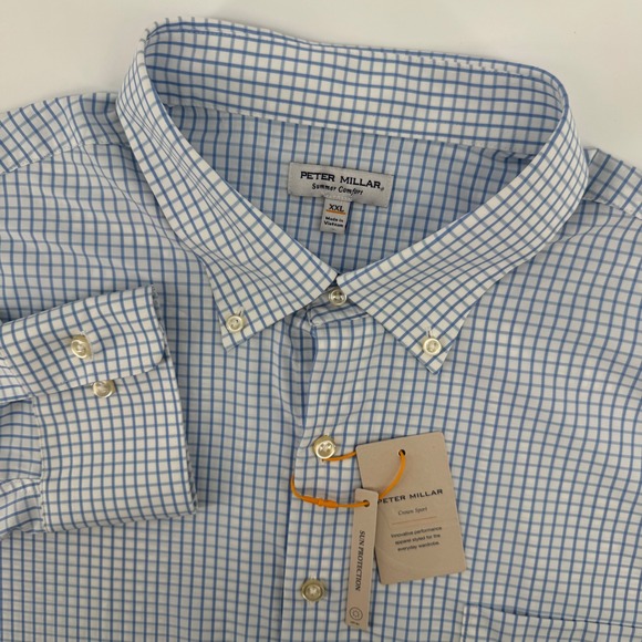 Peter Millar Button Down Shirt Mens XXL Blue Check Crown Sport ME0W41LTBP New